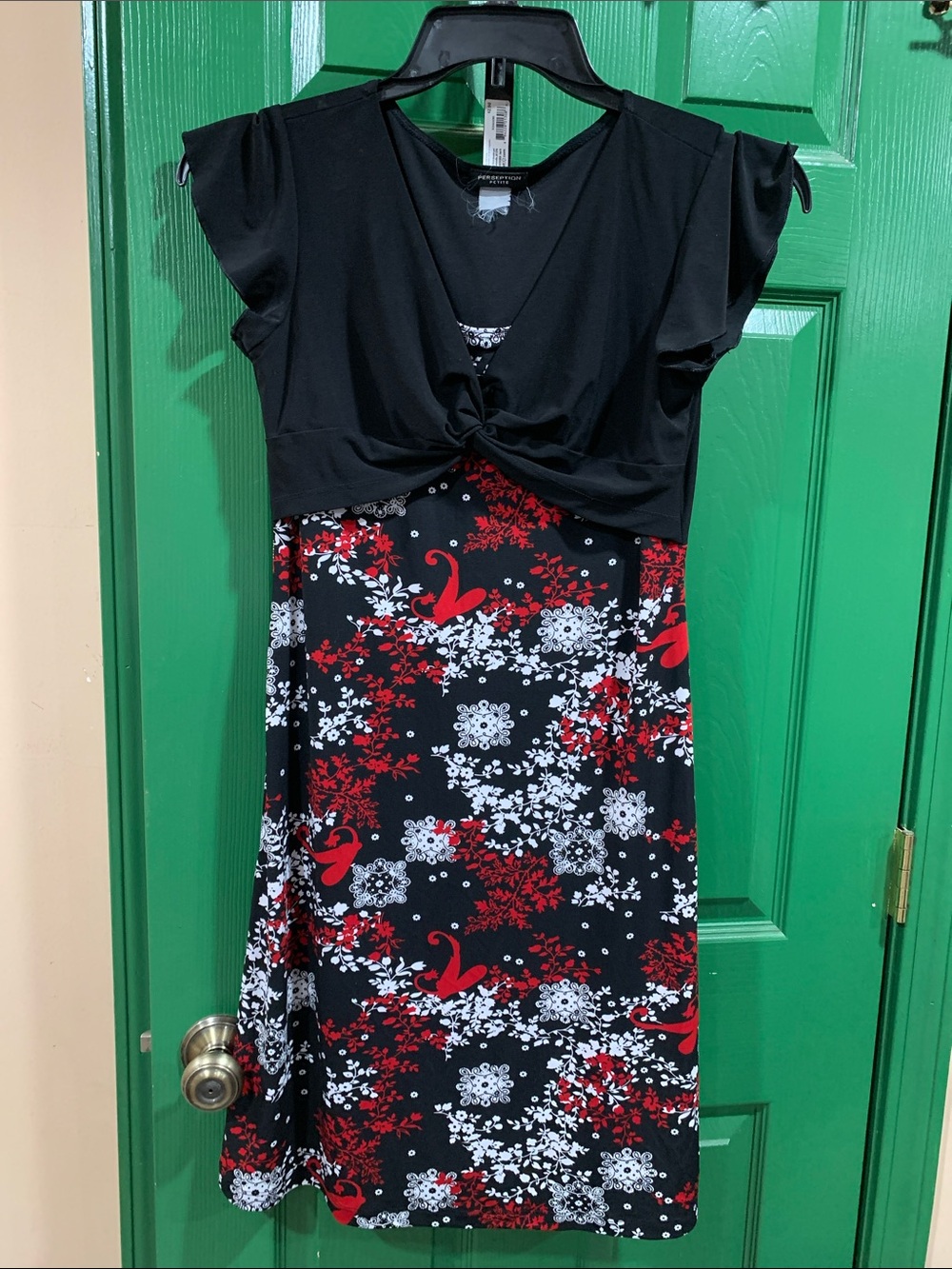 Women's Black  Floral Print Twist-Front Dress